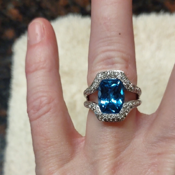 London Blue Topaz And Diamond Ring Set In 10kt White Gold - Picture 7 of 12